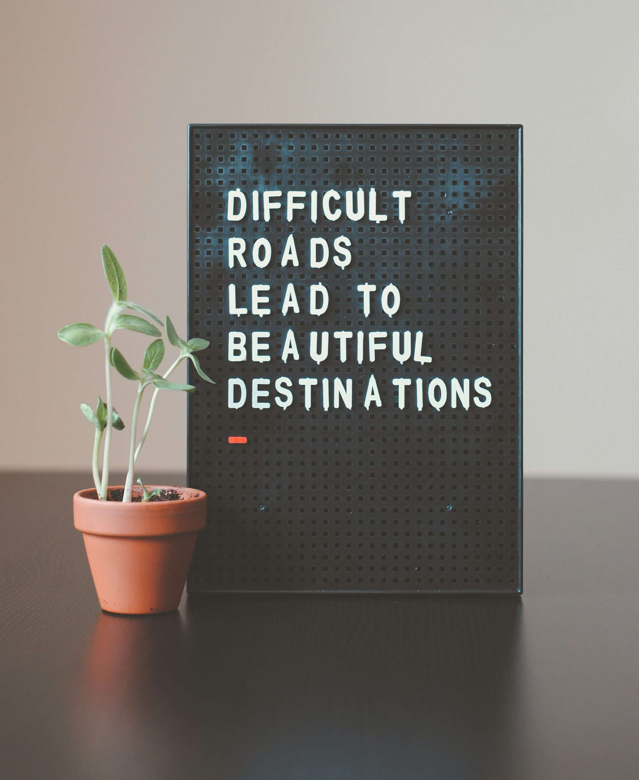 Stay Motivated because difficult roads lead to beautiful destinations desk decor